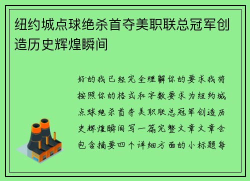 纽约城点球绝杀首夺美职联总冠军创造历史辉煌瞬间
